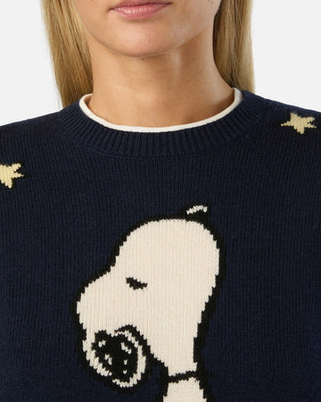 MC2 SAINT BARTH Maglia girocollo New Queen blu navy con intarsio Snoopy