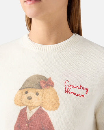 MC2 SAINT BARTH Maglia girocollo New Queen off white con stampa Country Woman