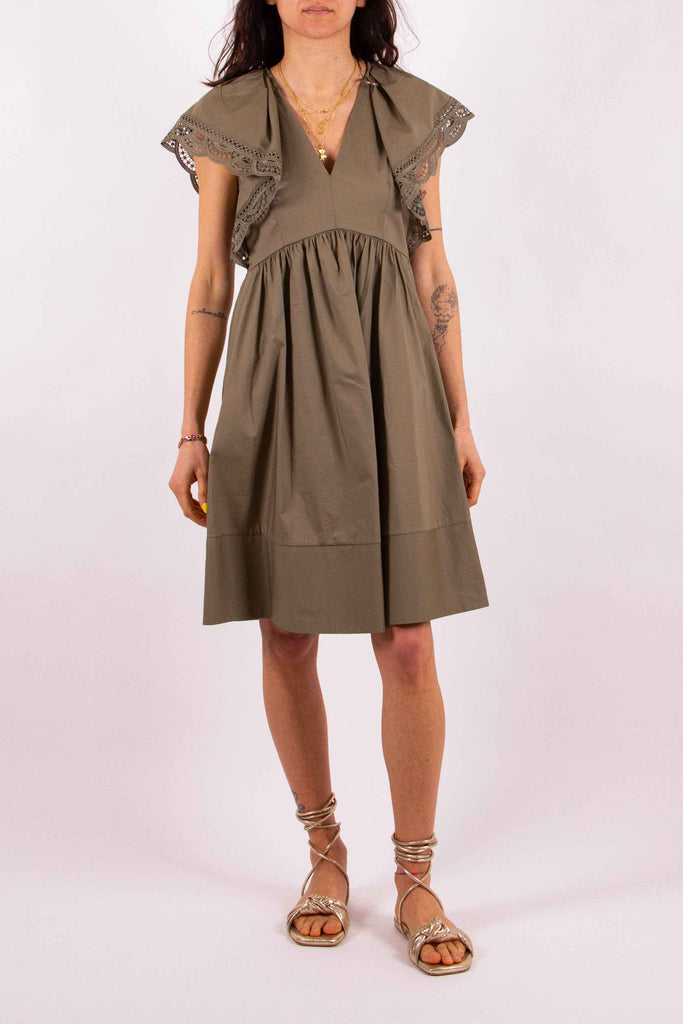 TWIN SET Abito corto in popeline con pizzo
