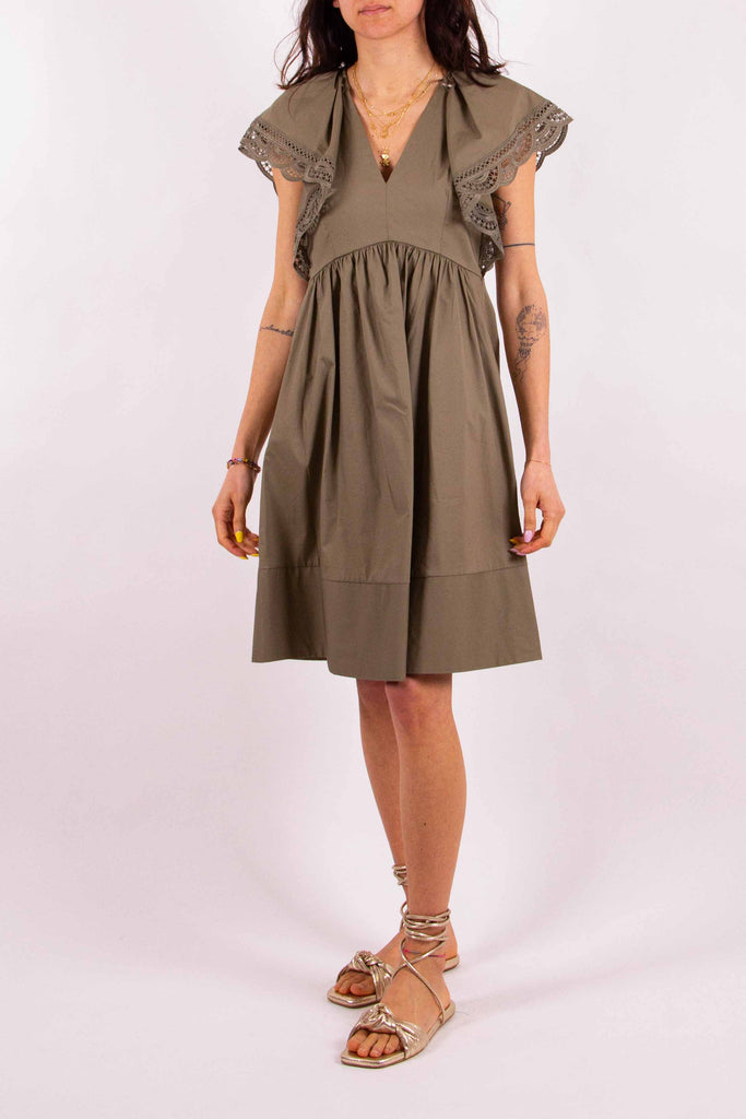 TWIN SET Abito corto in popeline con pizzo