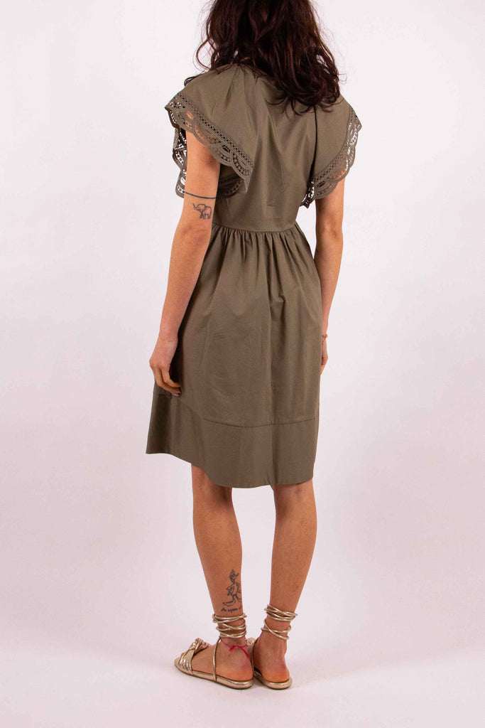TWIN SET Abito corto in popeline con pizzo
