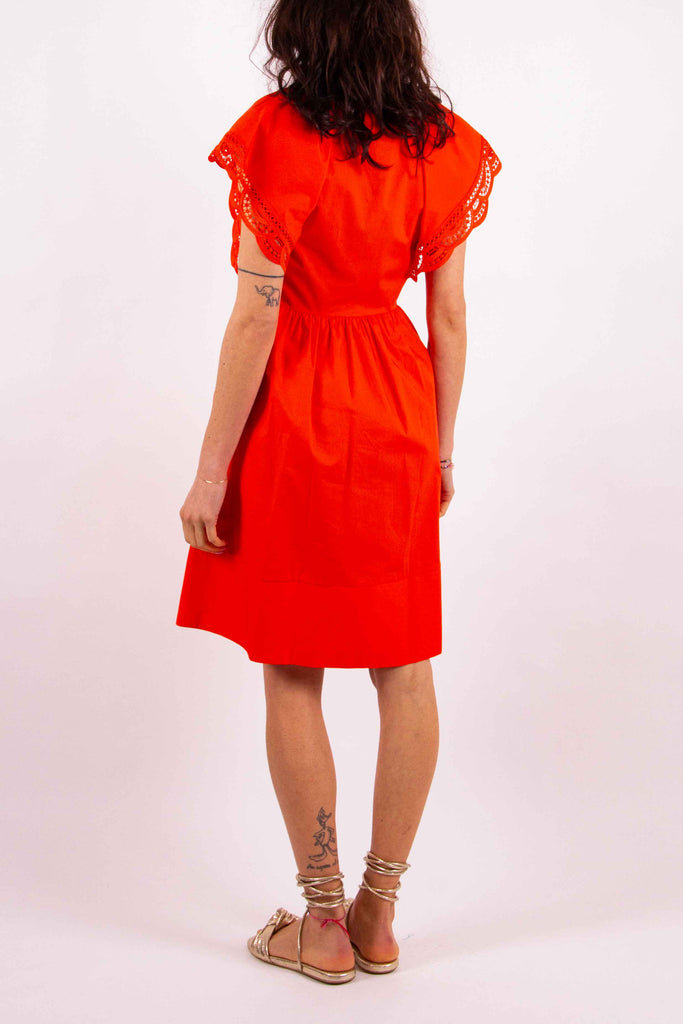 TWIN SET Abito corto in popeline con pizzo