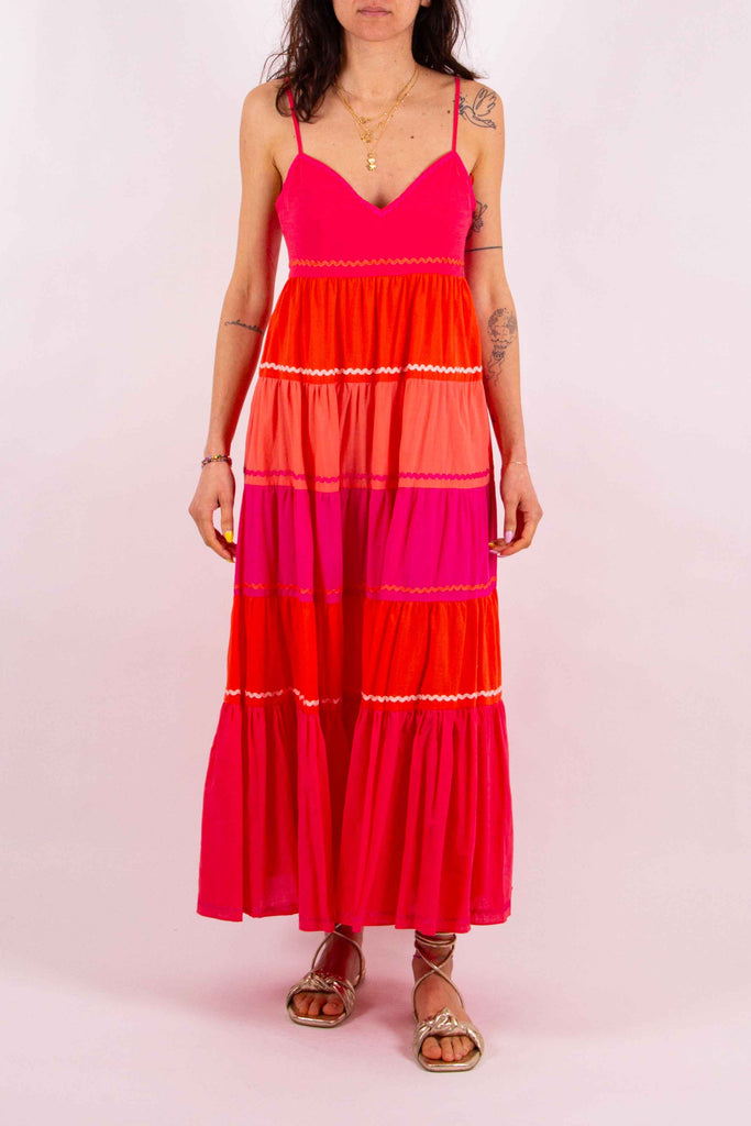 TWIN SET Abito lungo a balze color block