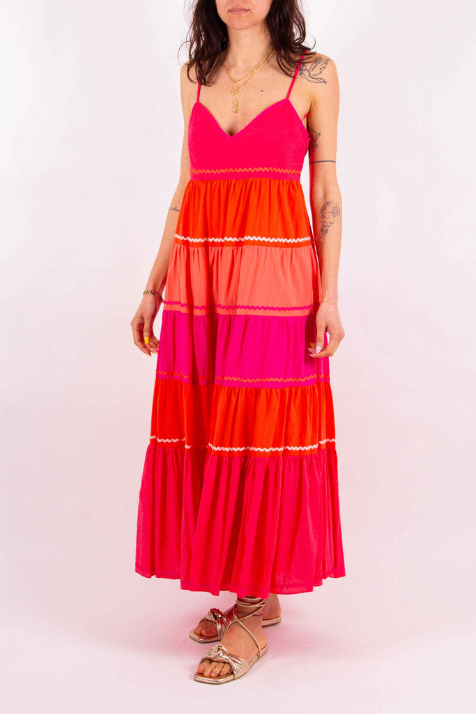 TWIN SET Abito lungo a balze color block