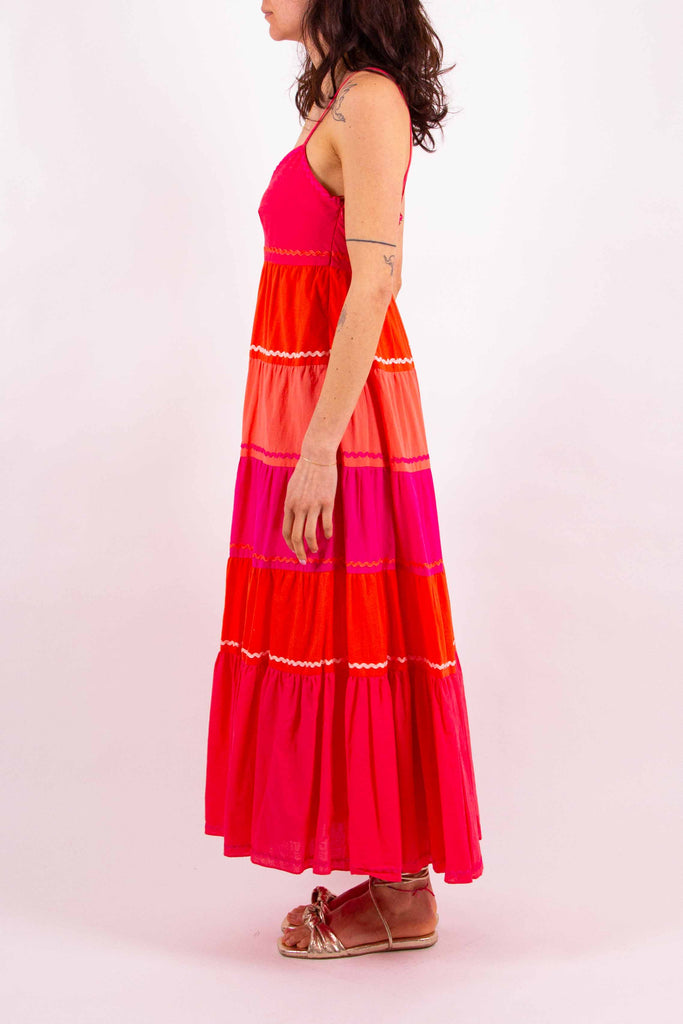 TWIN SET Abito lungo a balze color block
