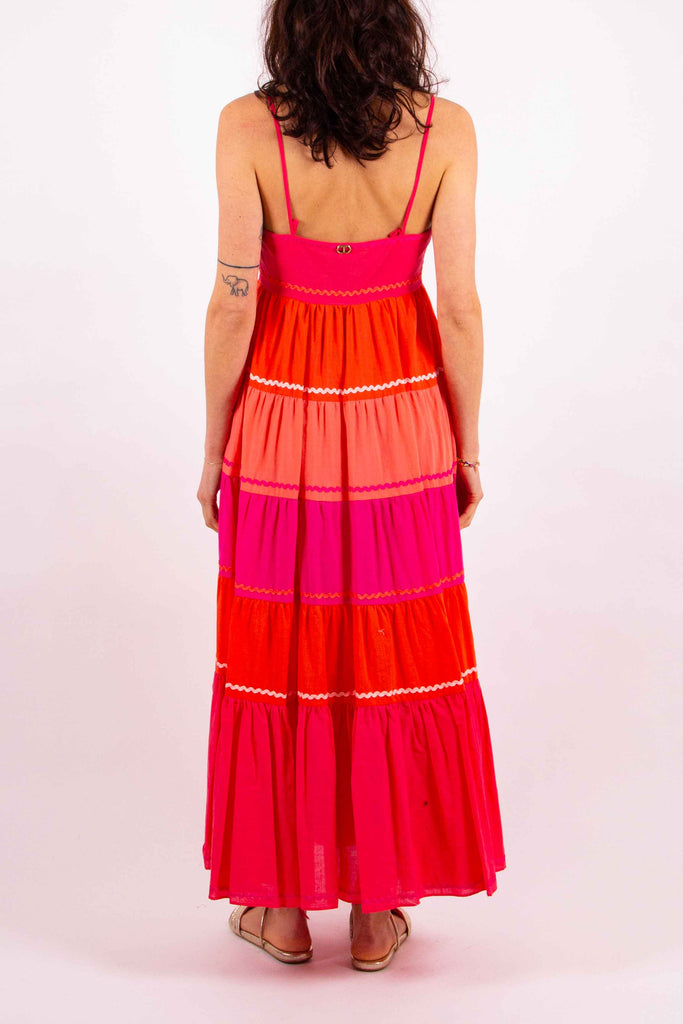 TWIN SET Abito lungo a balze color block