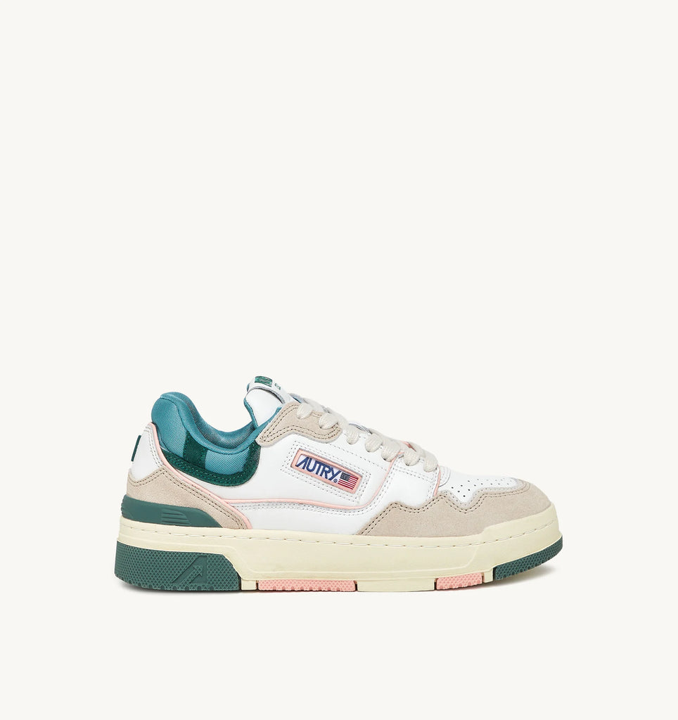 AUTRY Sneakers Clc In Pelle Colore Bianco, Verde e Suede Beige