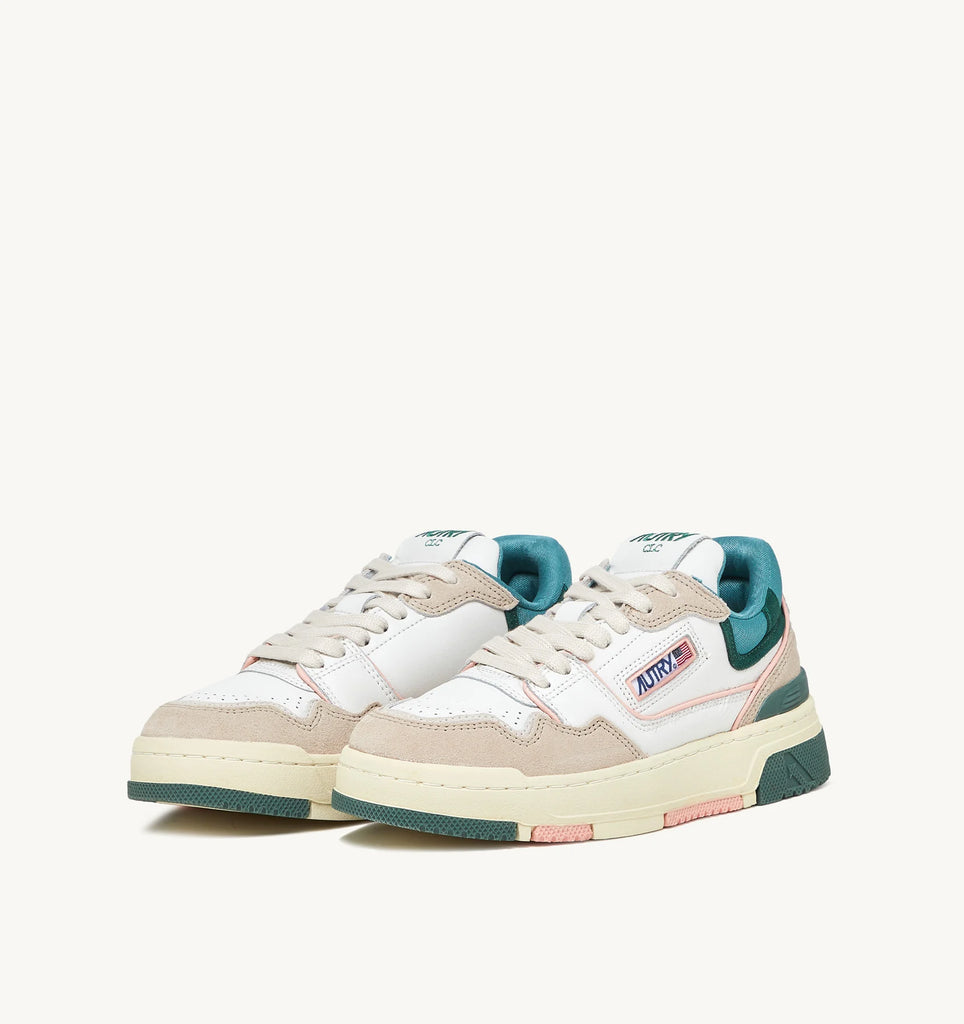 AUTRY Sneakers Clc In Pelle Colore Bianco, Verde e Suede Beige