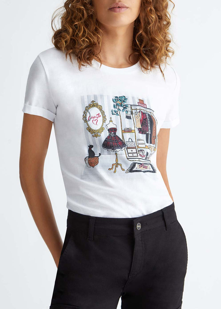 LIU JO T-shirt con stampa e strass