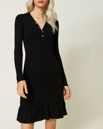 TWIN SET Abito corto in maglia a costine