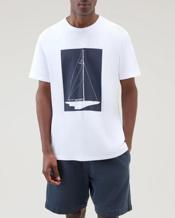 WOOLRICH T-shirt in puro cotone con stampa nautica