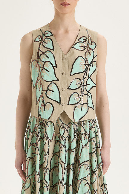 MALIPARMI Gilet-Bijoux Leaf Embroidery