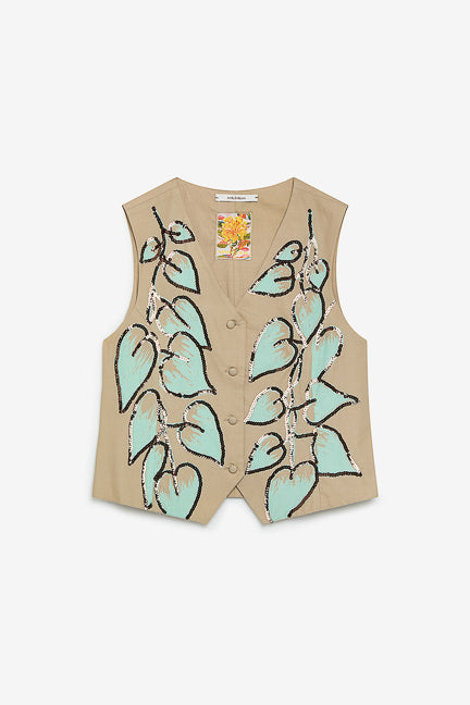 MALIPARMI Gilet-Bijoux Leaf Embroidery