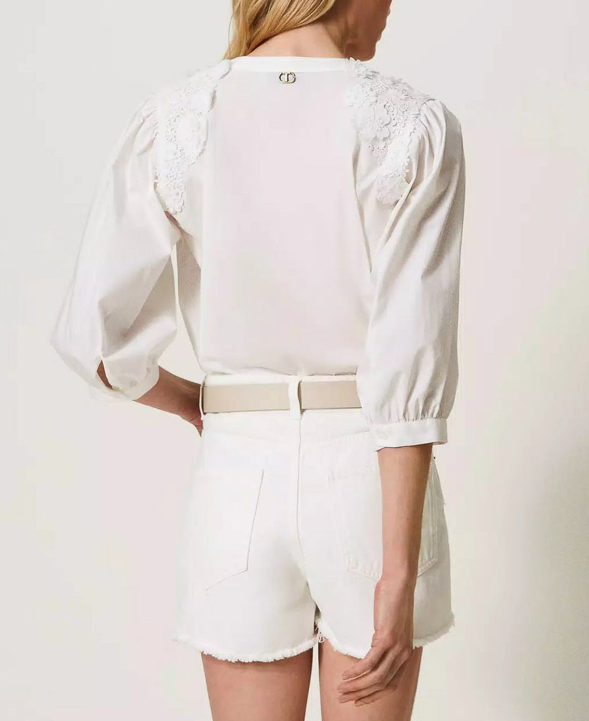 TWIN SET Blusa in popeline con patch floreali