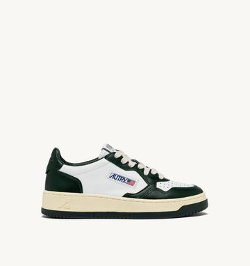 AUTRY Sneakers Medalist Low Bicolor In Pelle Bianca e Verde scuro