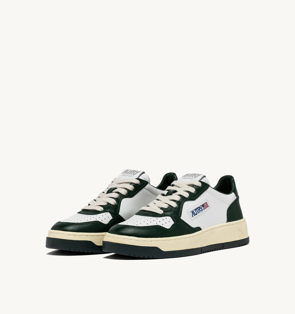 AUTRY Sneakers Medalist Low Bicolor In Pelle Bianca e Verde scuro