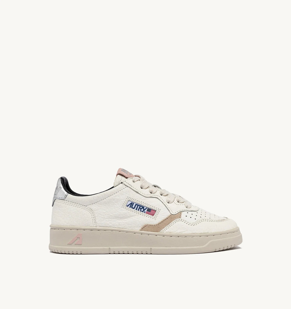 AUTRY Sneakers Medalist Low In Pelle Effetto Elephant e Dettagli Argento e Cipri