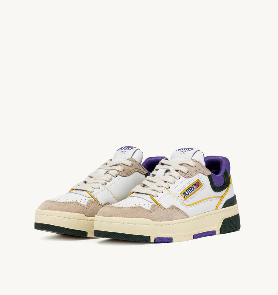 AUTRY Sneakers Clc Low In Pelle Bianca, Viola e Verde