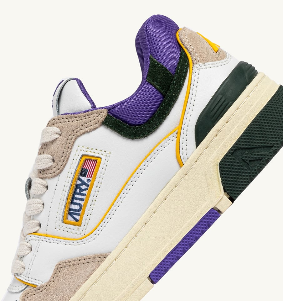 AUTRY Sneakers Clc Low In Pelle Bianca, Viola e Verde