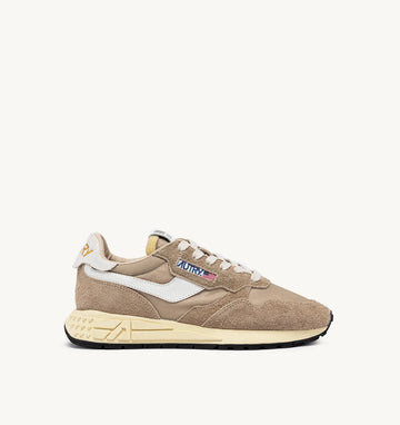 AUTRY Sneakers Reelwind Low In Nylon e Pelle Craquele Beige e Bianca