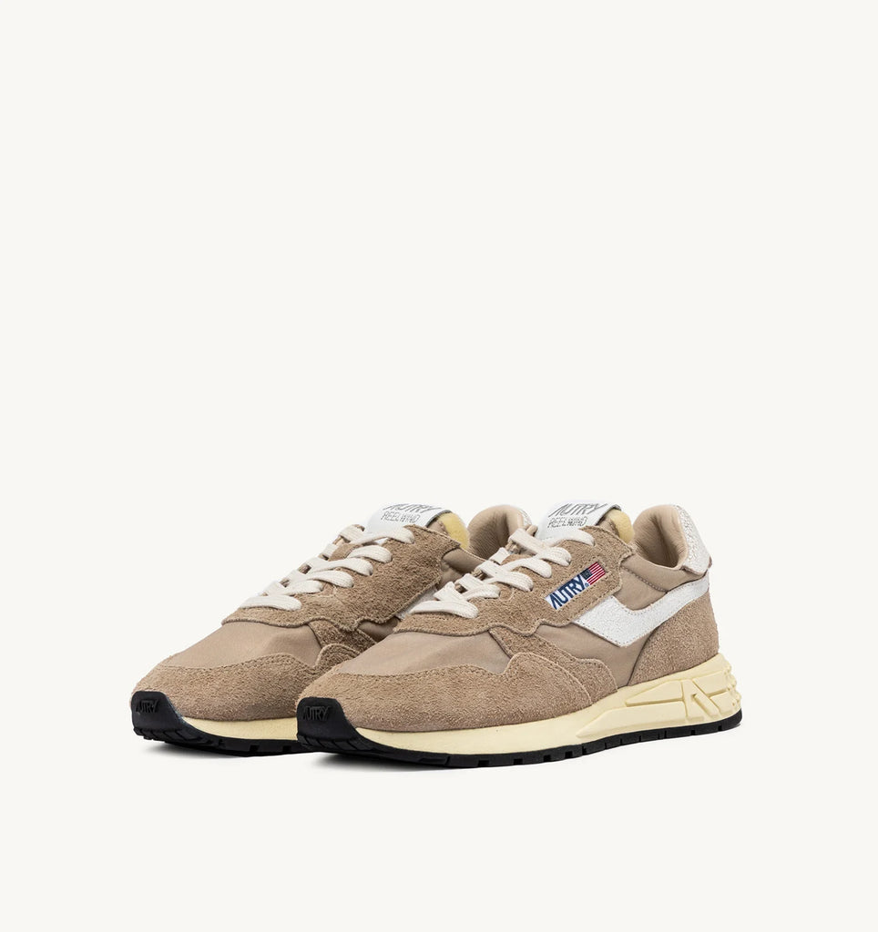 AUTRY Sneakers Reelwind Low In Nylon e Pelle Craquele Beige e Bianca