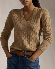 POLO RALPH LAUREN Maglia a trecce in lana e cashmere con scollo a V