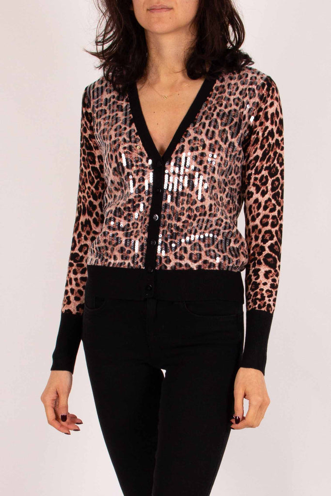 LIU JO Maglia Aperta M/L Stampa Animalier e Piallettes