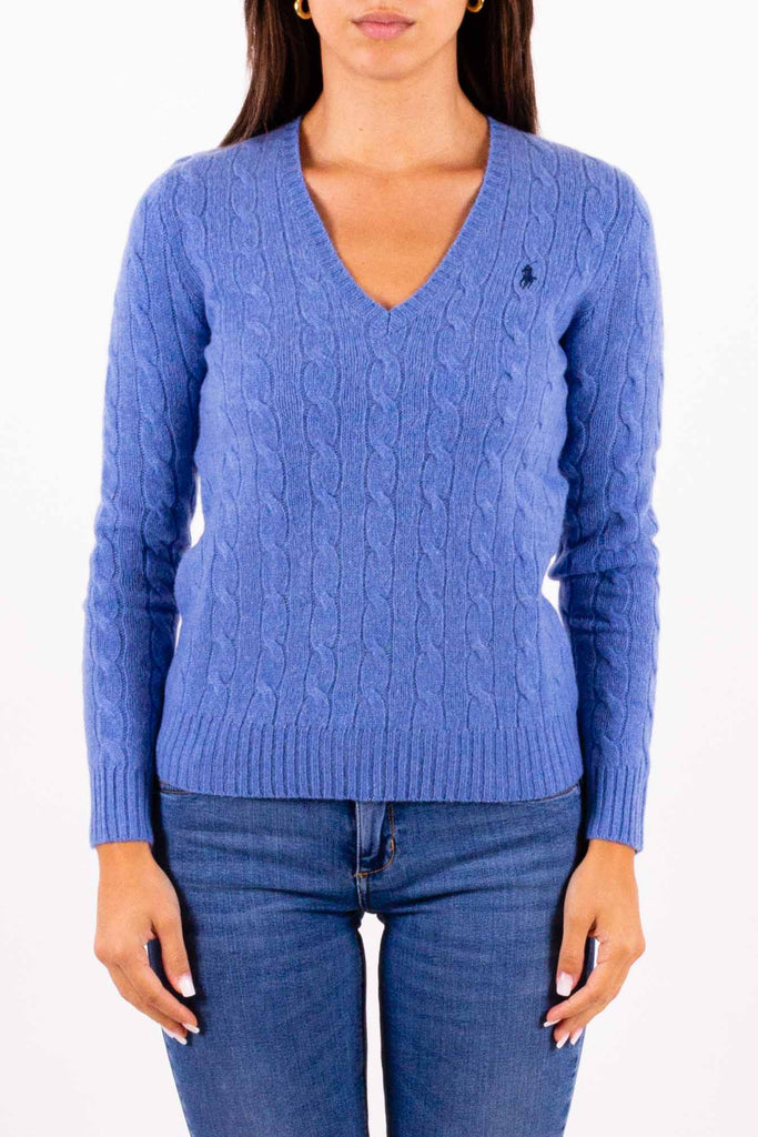 POLO RALPH LAUREN Maglia scollo a V in lana e cashmere a trecce
