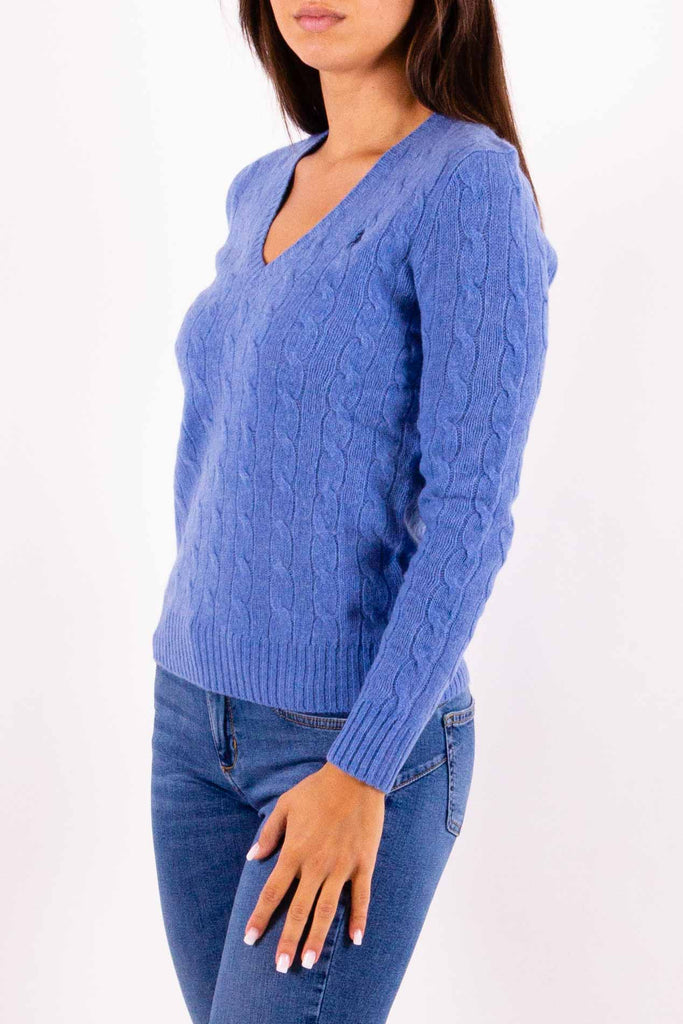 POLO RALPH LAUREN Maglia scollo a V in lana e cashmere a trecce