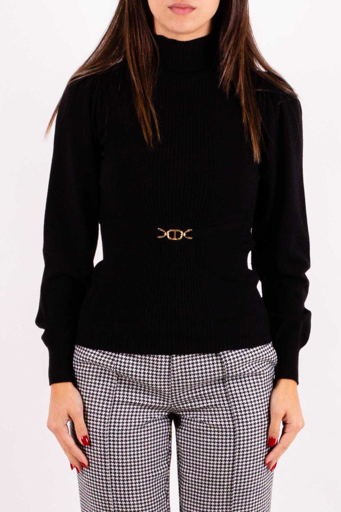 TWIN SET Dolcevita In Maglia Misto Viscosa Dettaglio Oval T