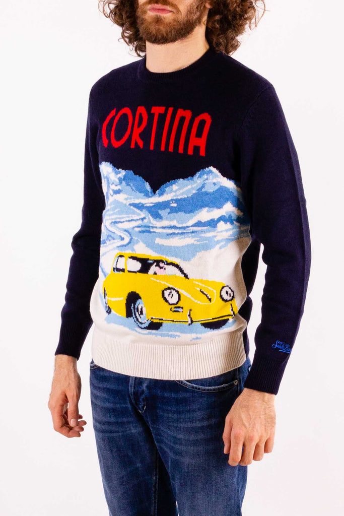 MC2 SAINT BARTH Maglione girocollo Cortina stampa cartolina d'epoca