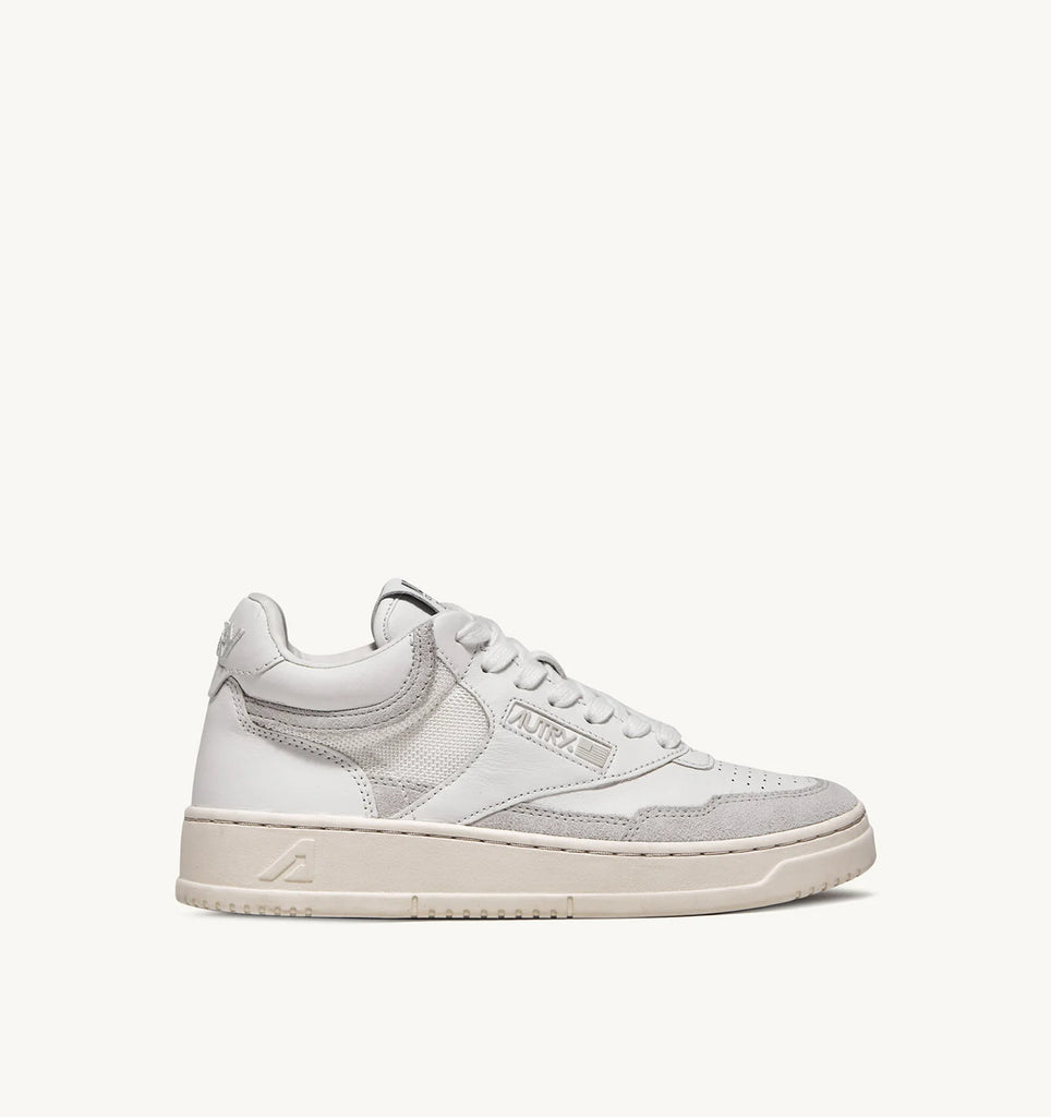 AUTRY Open Mid Sneaker In Pelle E Suede Colore Bianco