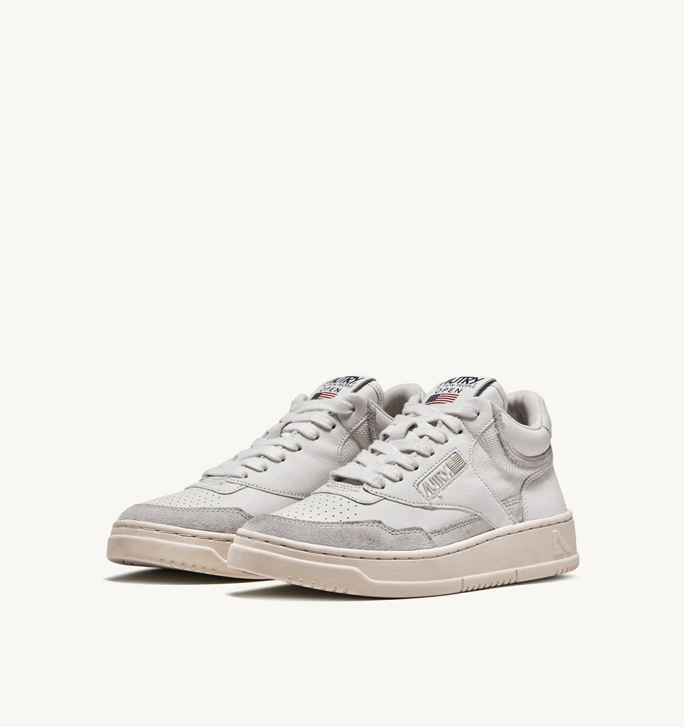 AUTRY Open Mid Sneaker In Pelle E Suede Colore Bianco