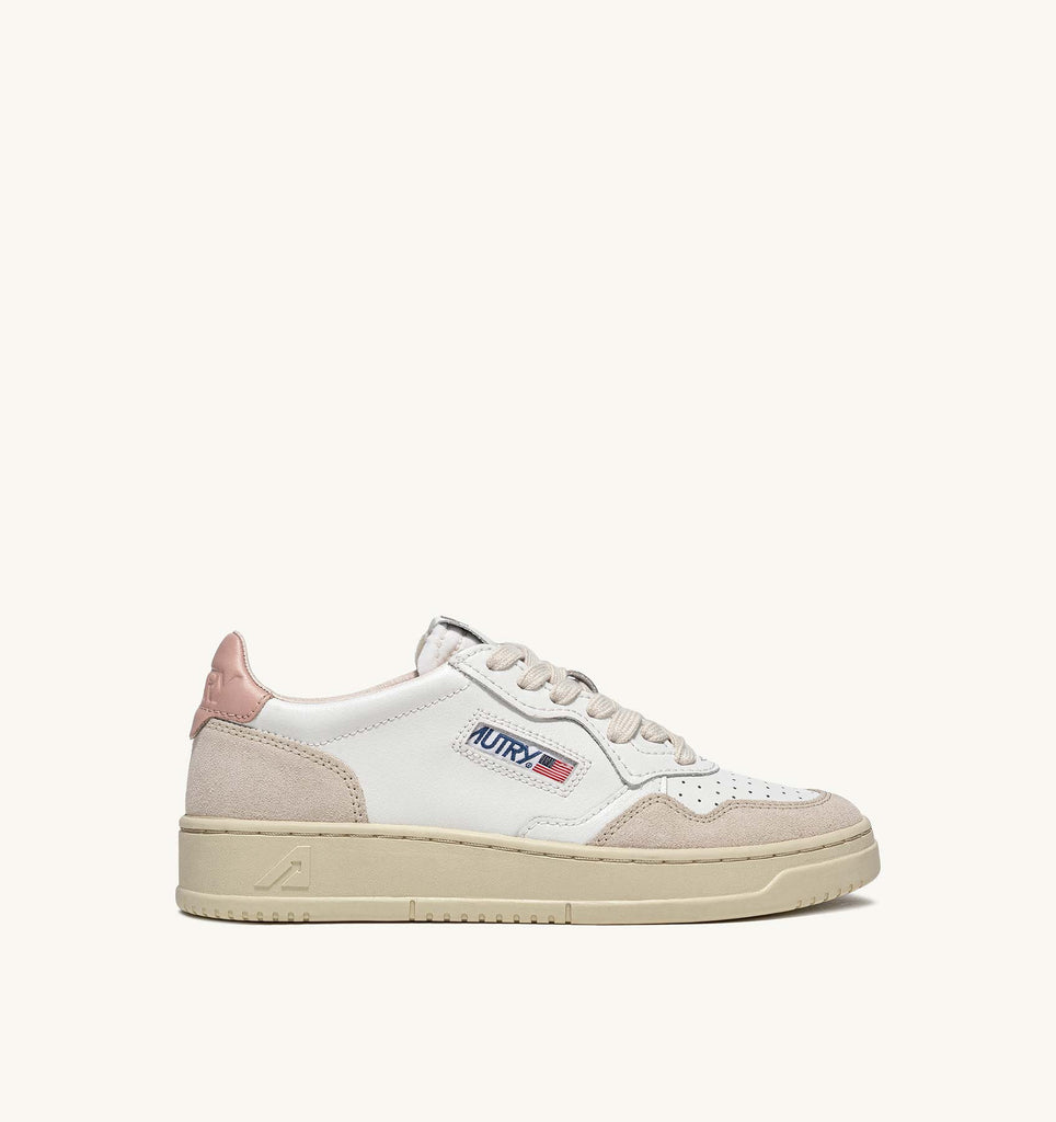 AUTRY Sneakers Medalist Low In Pelle E Suede Bianco Rosa