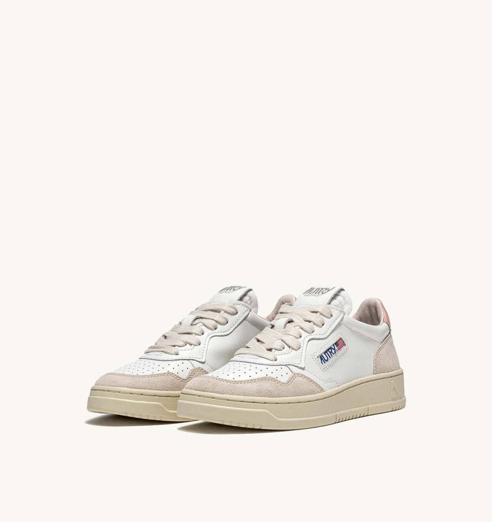 AUTRY Sneakers Medalist Low In Pelle E Suede Bianco Rosa