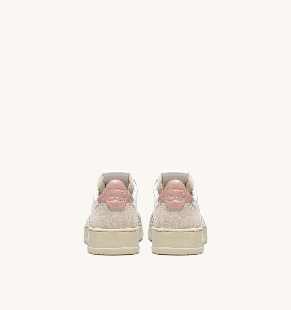 AUTRY Sneakers Medalist Low In Pelle E Suede Bianco Rosa