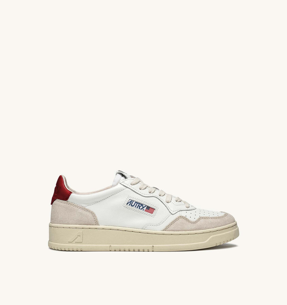 AUTRY Sneakers Medalist Low In Pelle E Suede Bianco Rossa