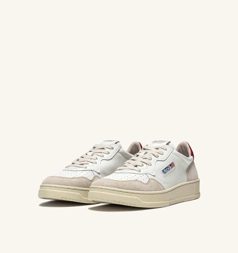 AUTRY Sneakers Medalist Low In Pelle E Suede Bianco Rossa