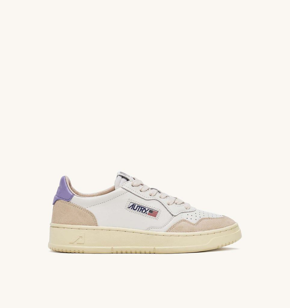 AUTRY Sneakers Medalist Low In Pelle E Suede Bianco E Lavanda
