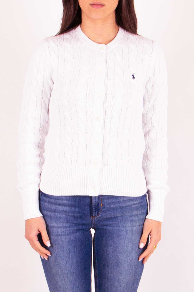 POLO RALPH LAUREN Cardigan a girocollo in cotone a trecce