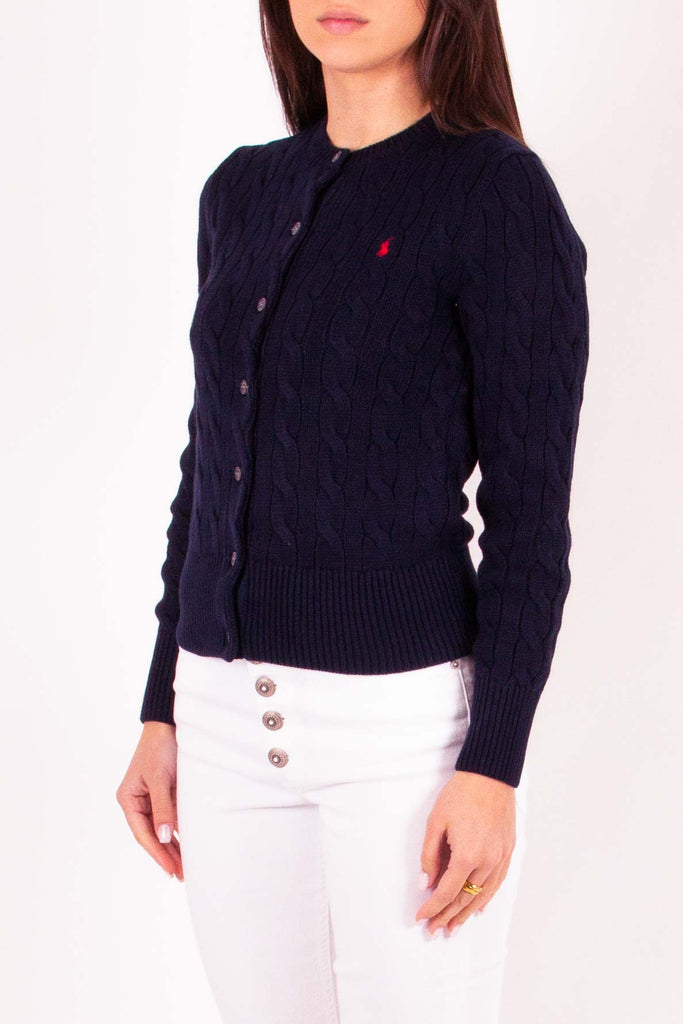 POLO RALPH LAUREN Cardigan a girocollo in cotone a trecce