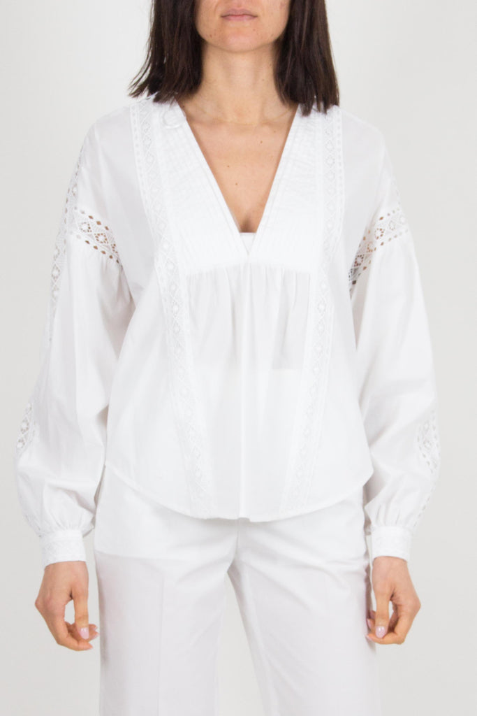 TWIN SET Blusa in popeline con pizzo