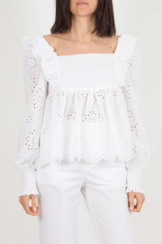 TWIN SET Blusa in mussola con ricamo sangallo