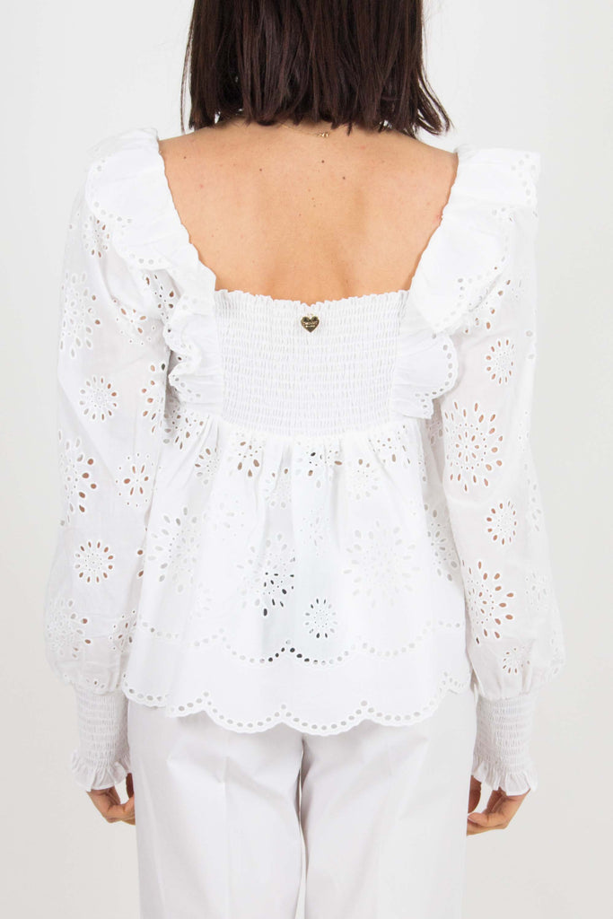 TWIN SET Blusa in mussola con ricamo sangallo